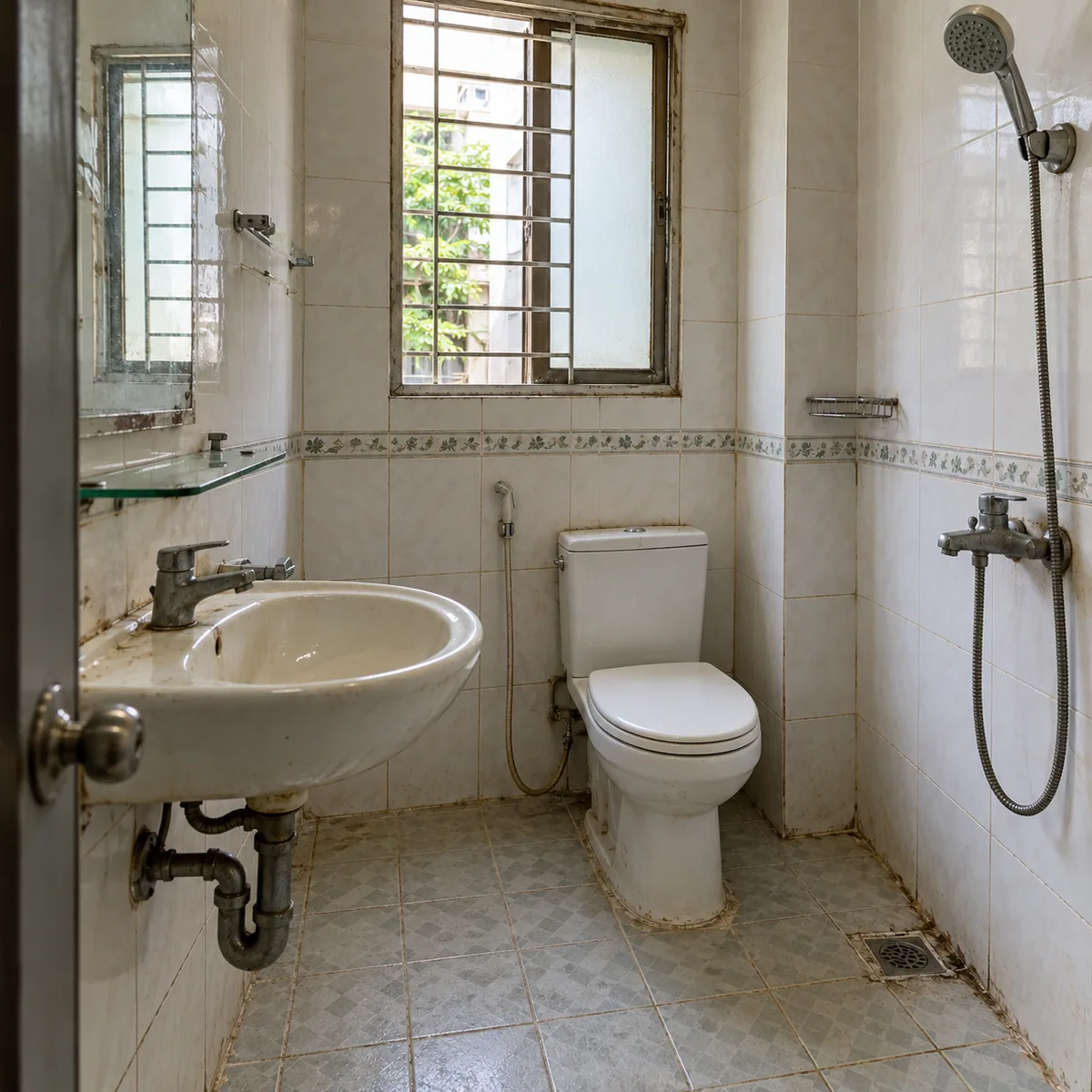 Minh họa phòng tắm cũ cần cải tạo